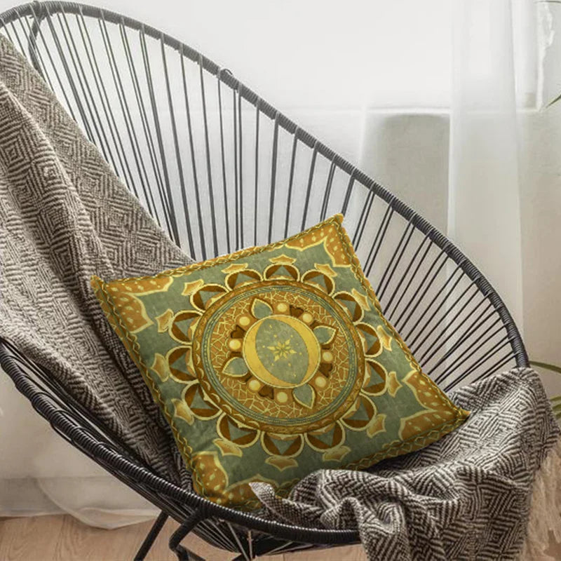 Axyaa Short Plush Moon Printed Cushion Cover for Farmhouse Sofa Decor