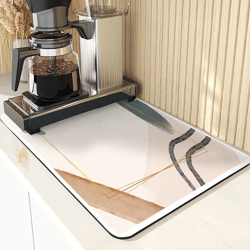 Axyaa Diatomite Kitchen Mat: Flowers Pattern Table Decor & Cup Holder