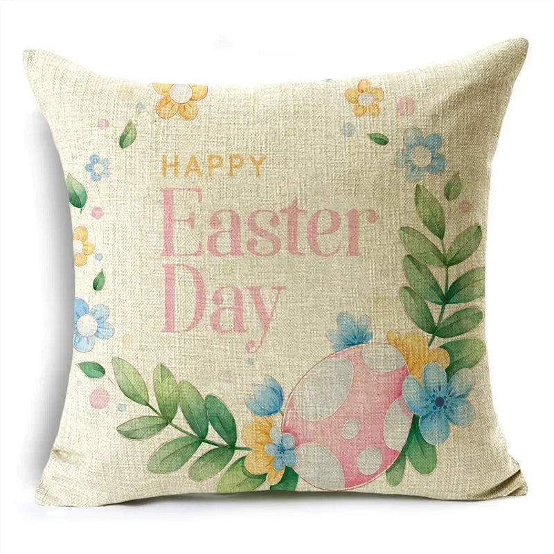 Axyaa Easter Pillowcase with Colored Eggs and Rabbit Print