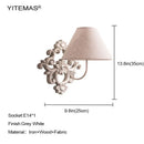Axyaa Vintage White Wooden Wall Light With Fabric Shade Bedroom Wall Sconce