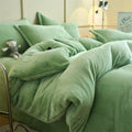 Axyaa Solid Flannel Bedding Set, Reversible Fleece Duvet Cover and Cozy Sheet with Pillowcases