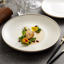 Axyaa Beige Line Pattern Shallow Plate - Ceramic Steak Salad Sushi Dish