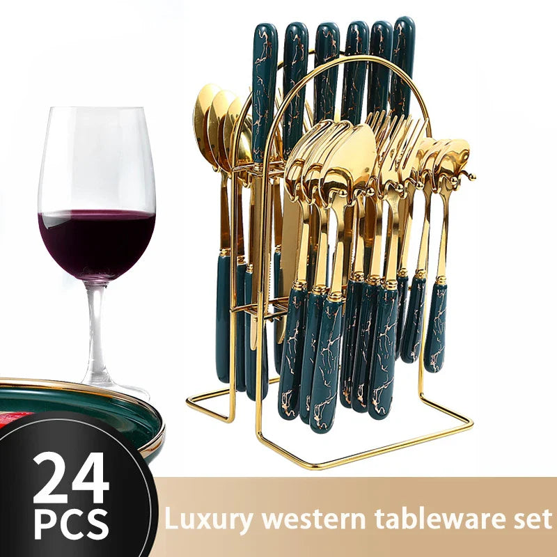 Axyaa 24-Piece Ceramic Tableware Set with Storage Rack Gift Box