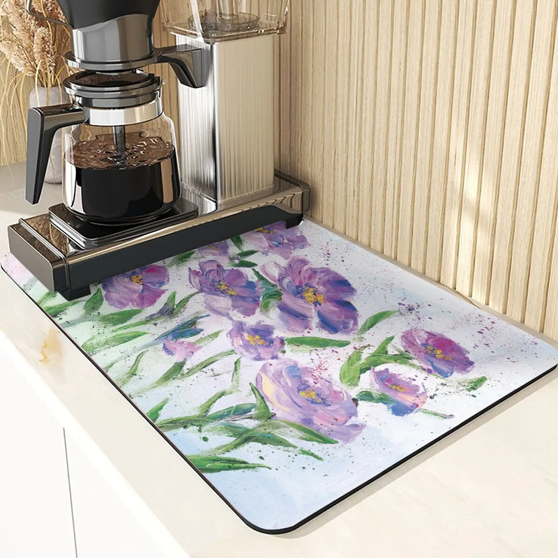 Axyaa Silicone Drainer Mat: Plant Style, Non-Slip, Absorbent Kitchen Drying Mat