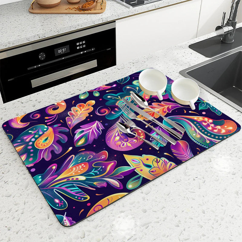 Axyaa Paisley Pattern Absorbent Mat: Antiskid & Quick Dry Kitchen & Bathroom Drain Pad