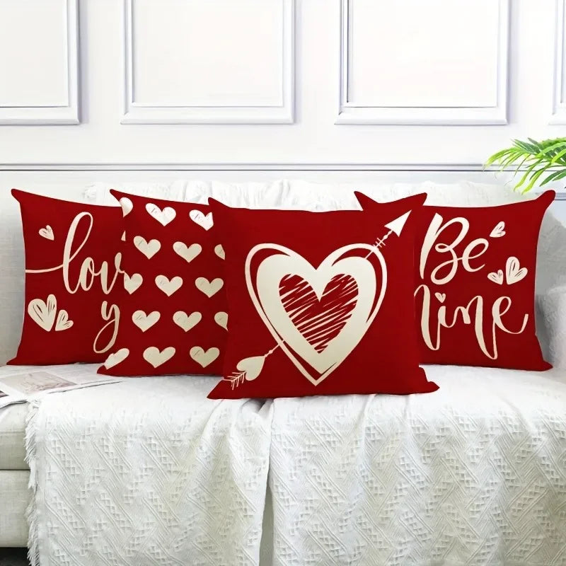 Axyaa Red Love Pattern Pillowcase for Home Sofa Decoration