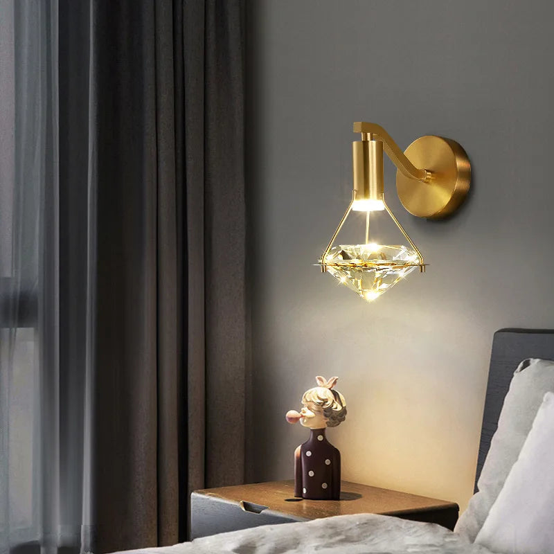 Axyaa Crystal Diamond Wall Lamp: Modern Luxury Lighting for Bedroom and Living Room