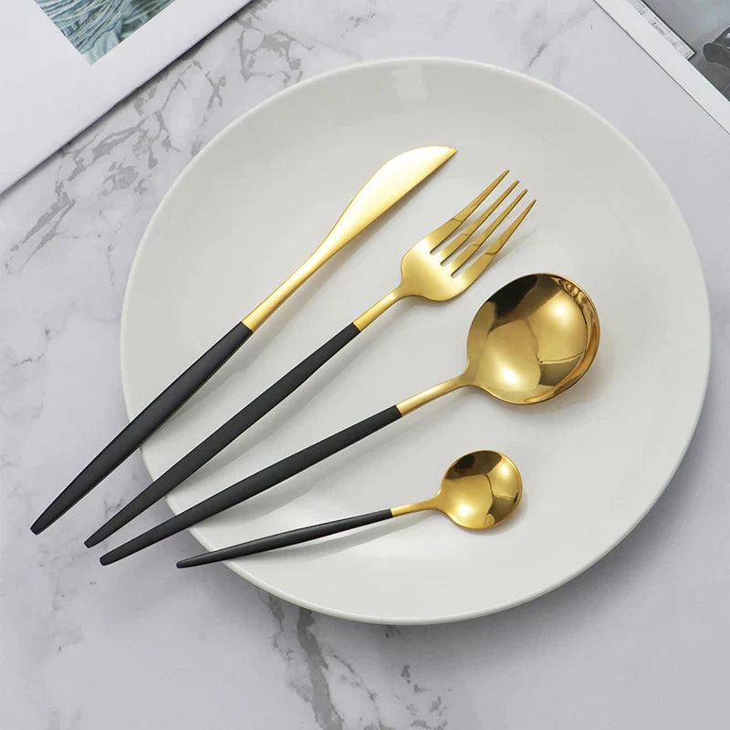 Axyaa Gold Western Tableware Set: 6pcs/30pcs Stainless Steel Knife, Fork, Spoon