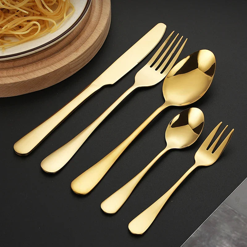 Axyaa Golden Stainless Steel Tableware Set - Knife Fork Spoon Steak cutlery