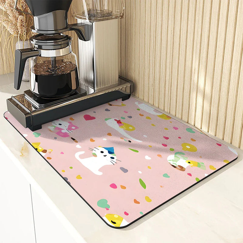 Axyaa Watercolor Polka Kitchen Drying Mat - Quick Dry Dish Draining Pad