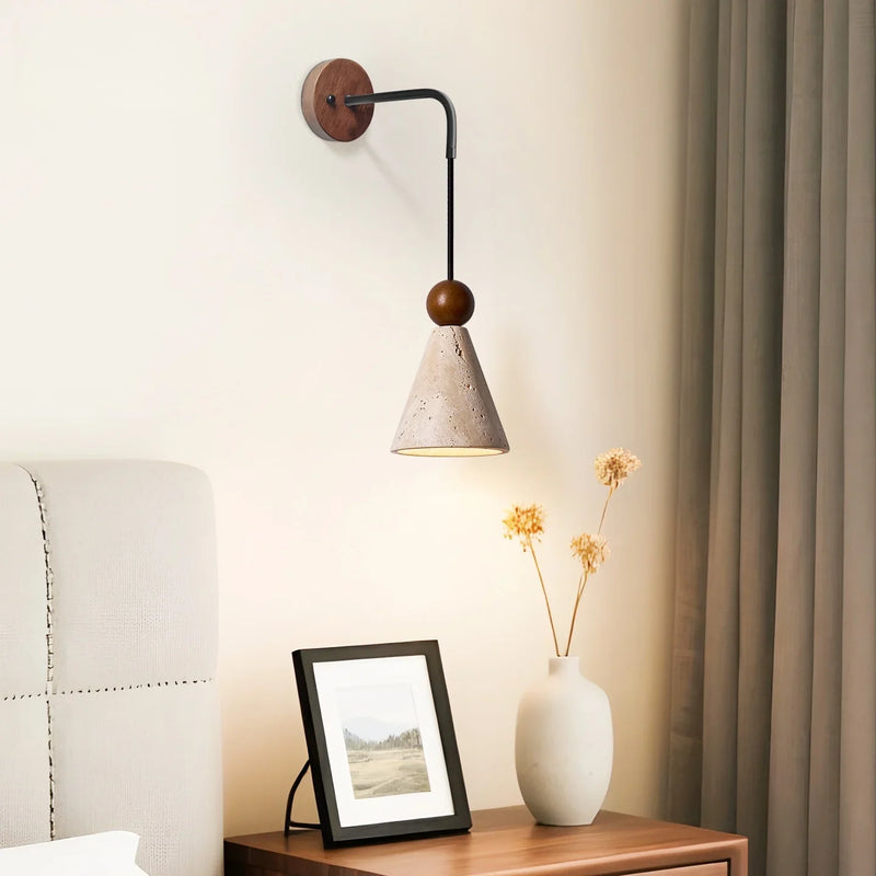 Axyaa Wabi Sabi LED Wall Lamp Wood Yellow Travertine Stone Shade for Home Decor