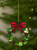 Axyaa Holly Wreath Ornament: Green Acrylic with Red Bow, Christmas Tree & Window Decor