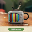 Axyaa 3D TV Shape Ceramic Coffee Mugs with Cover - Retro Drinkware & Household Cup
