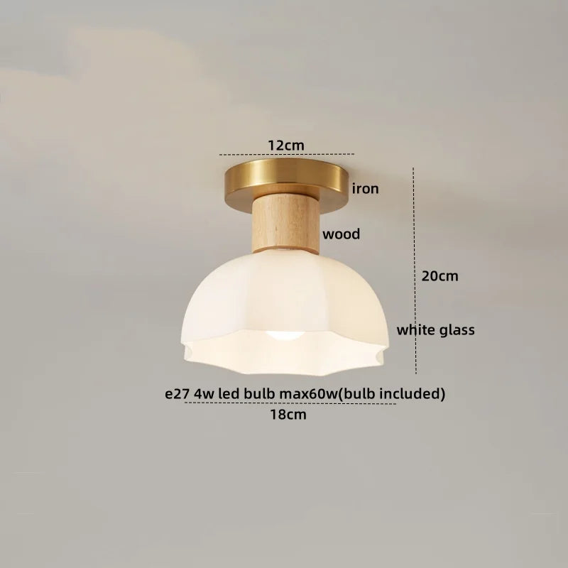 Axyaa Modern Wood Glass LED Ceiling Light for Kitchen Living Room Decor