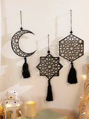 Wooden Ramadan Ornaments with Tassels - Axyaa Eid Mubarak Decor