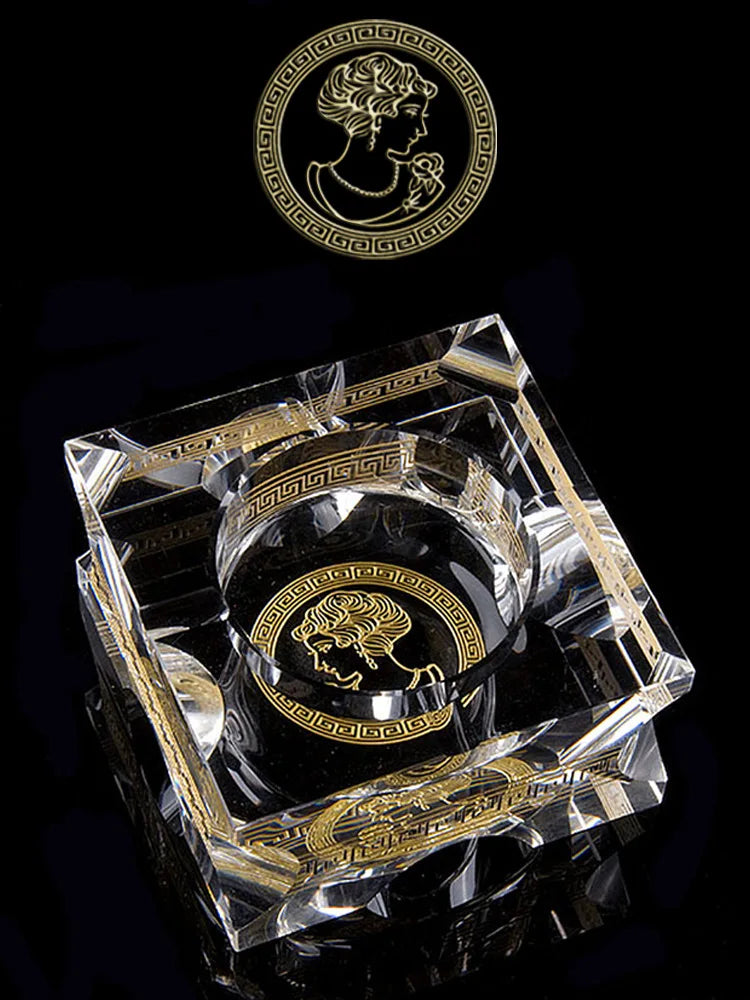 Axya Crystal Glass Hand-Gilt Square Ashtray - European Design for Home & Office