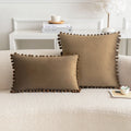 Axyaa Nordic Velvet Pillowcase with Pompoms Edge - Soft Cushion Cover for Home Decor