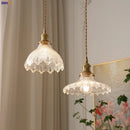 Axyaa Green Glass LED Pendant Lamp with Copper Wood Handle