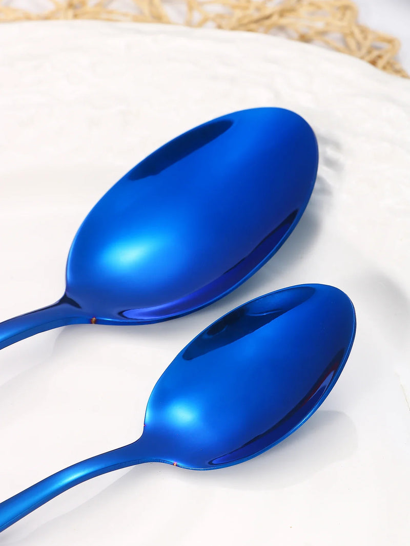 Axyaa 24-Piece Stainless Steel Cutlery Set, Blue Round Handle, Suitable for Home and Hospitality