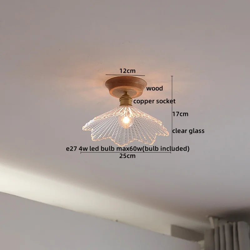Axyaa Glass Wood LED Ceiling Lamp for Home Restaurant Living Room Decor