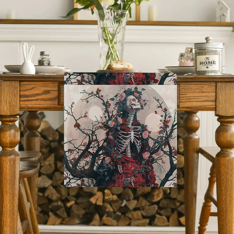 Axyaa Floral Skull Branches Table Runner