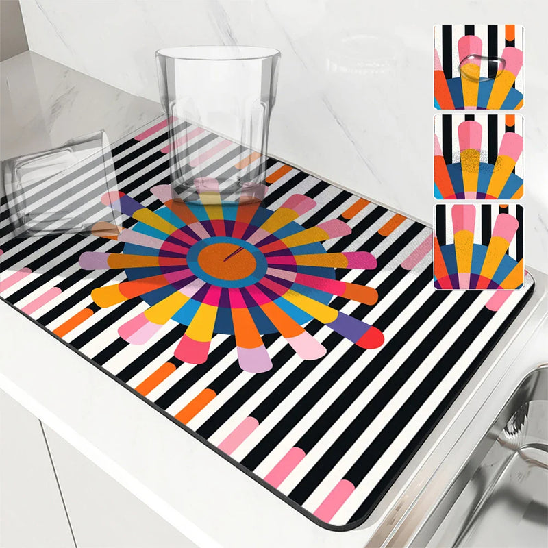 Axyaa Color Block Absorbent Draining Mat - Quick Dry Dish Drying & Bathroom Drain Pad