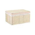 Axyaa Rattan Weave Storage Bin with Plaid Lining and Handle.
