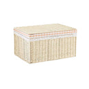 Axyaa Rattan Weave Storage Bin with Plaid Lining and Handle.