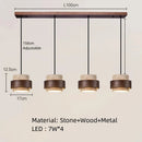 Axyaa LED Wood Pendant Lamp with Natural Stone - Adjustable Wire Hanging Fixture