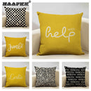 Axyaa Black White Yellow English Letter Design Linen Pillowcase 45x45cm