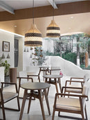 Axyaa Retro Rattan Round LED Ceiling Chandelier for Home Decoration