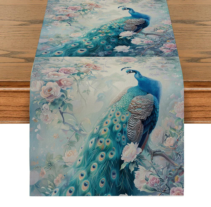Axyaa Peacock Plant Table Runner: Elegant Dining and Wedding Decor