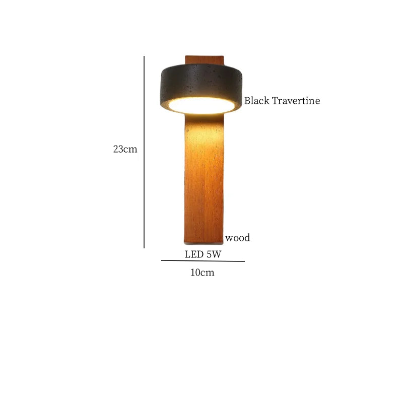 Axyaa Rotatable LED Wall Light Fixture, Black Travertine Finish, Pull Chain Switch