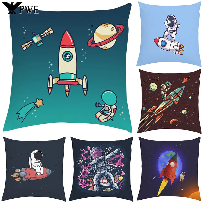 Axyaa Rocket Astronaut Cushion Cover 45*45 Home Decor Pillowcases