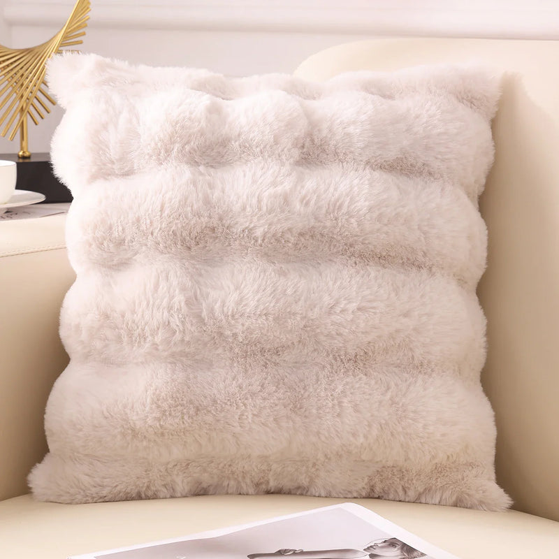 Axyaa Plush Faux Rabbit Fur Throw Pillow Covers