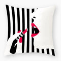Axyaa Red Lips Stripe Throw Pillow Cover - 45X45CM