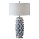 Axyaa Prismatic Blue Ceramic Table Lamp for Creative Living Room Lighting