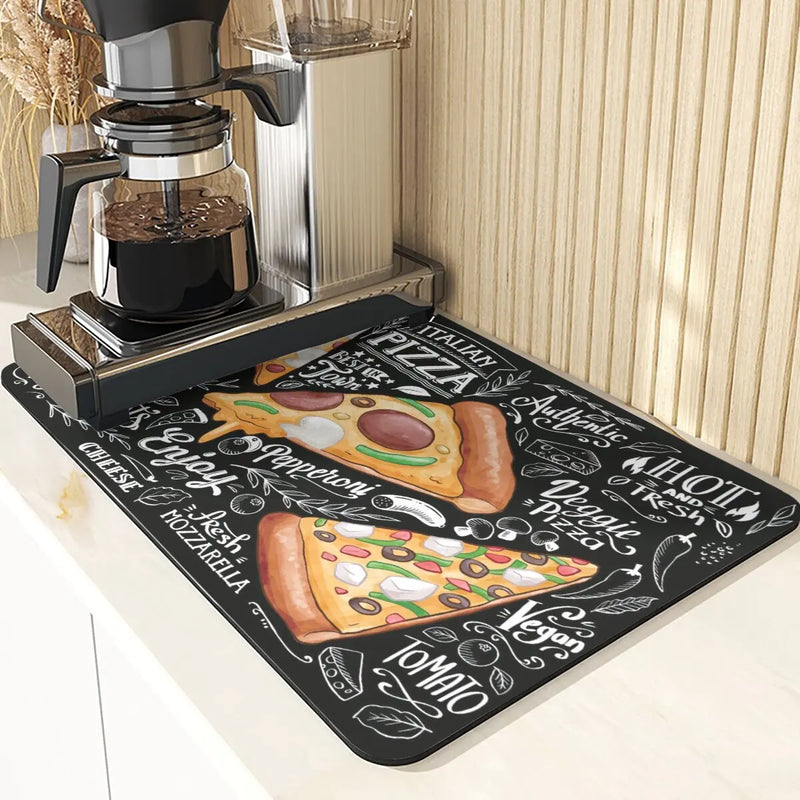 Axyaa Coffee Pattern Placemats Set for Table Cups Coaster Drainer Diatomaceous Earth Mat