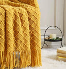 Axyaa Yellow Checked Knitted Throw Blanket: Soft, Cozy, Lightweight