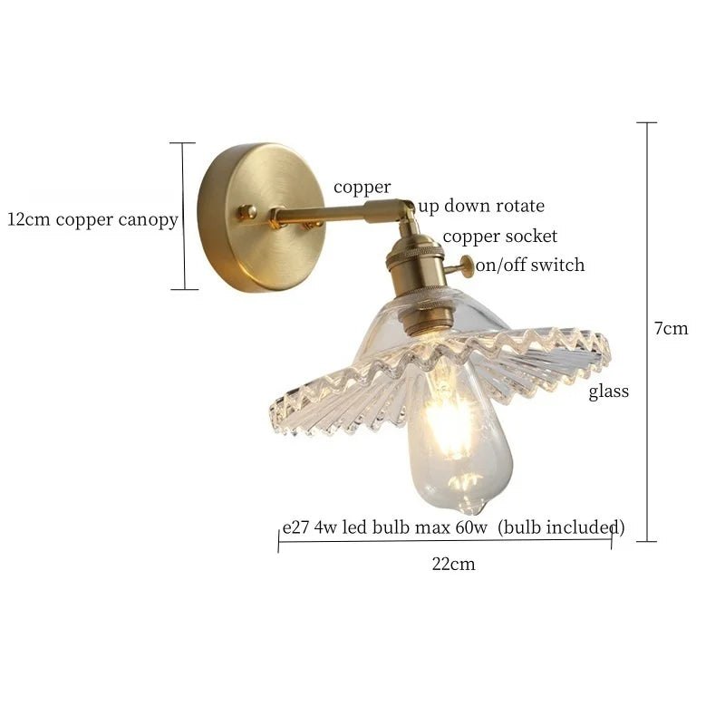 Axyaa Clear Brass Glass LED Wall Lamp with Pull Chain