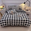 Axyaa Washed Cotton Striped Plaid Four-Piece Bed Sheet Set