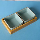 Axyaa Celadon Bamboo Wood Partition Fruit Snack Tray - Living Room Candy Nut Melon Seeds