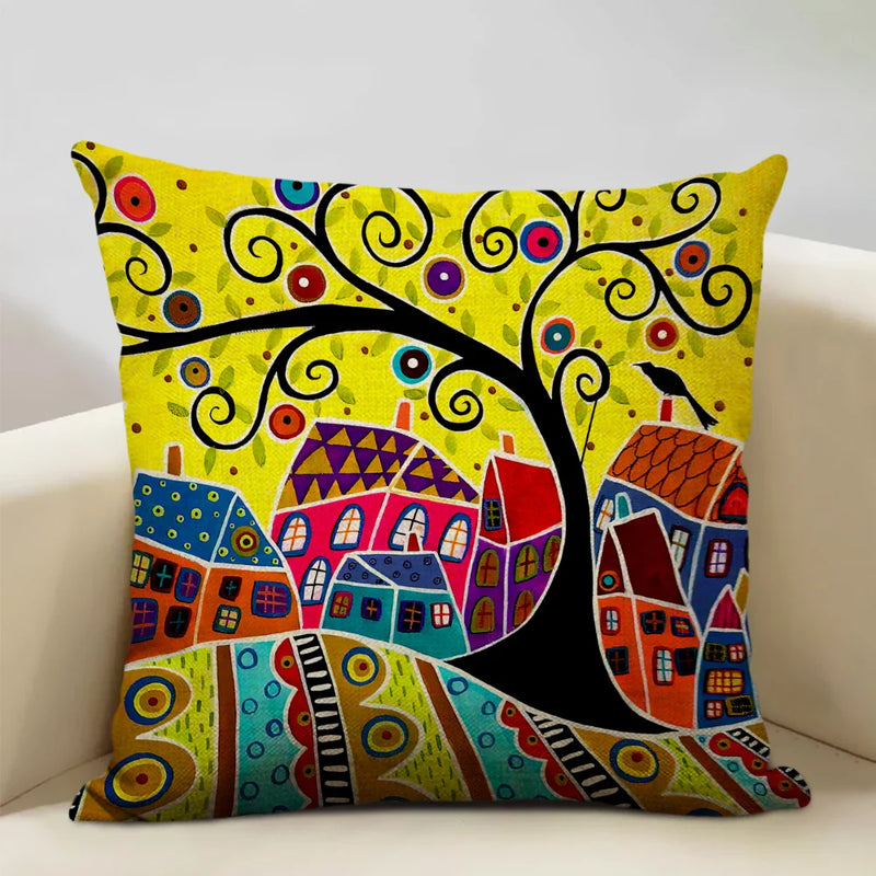 Axyaa Scenic Illustration Cushion Cover 45x45cm for Home Art Decoration