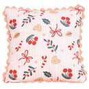 Axyaa Dutch Velvet Christmas Pillow Cover with Ruffles, Red and Green Print