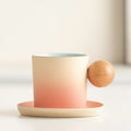 Axyaa Ceramic Coffee Set with Wooden Handle, Coarse Pottery, Retro Design