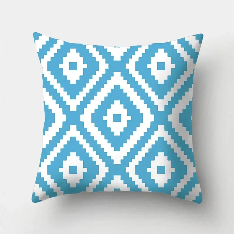 Axyaa Blue Geometric Pattern Cushion Cover for Living Room Sofa Decoration