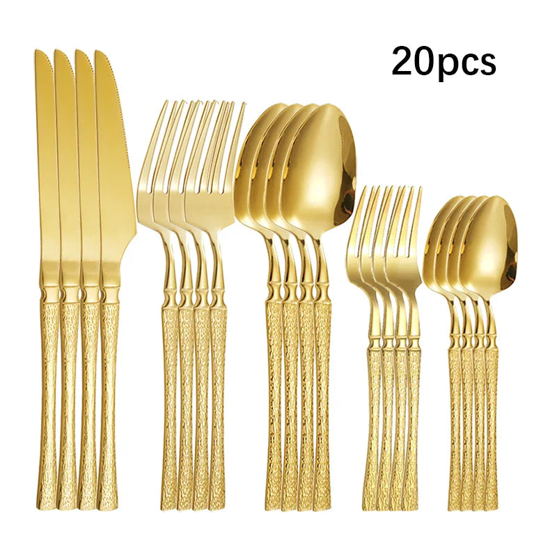 Axyaa 30-Piece Stainless Steel Tableware Set with Golden Waist Design