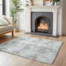 Axyaa Tie-Dye Memory Foam Plush Rug, Light Gray Large Rug for Living Room & Bedroom