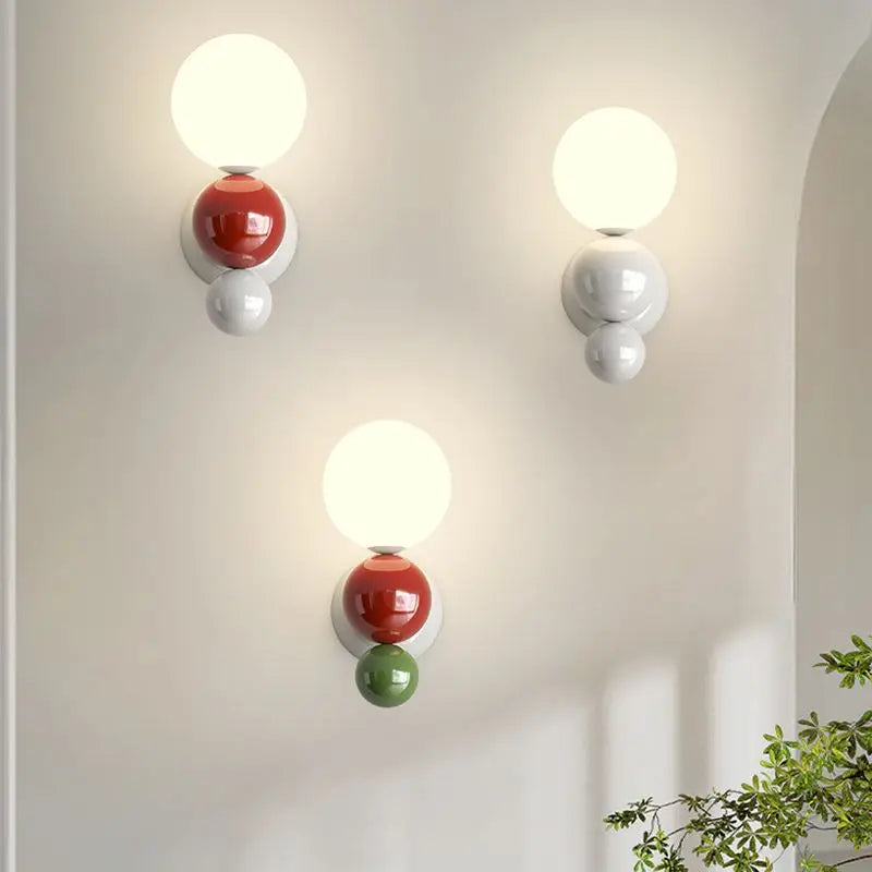 Axyaa LED Wall Light Red Green White Metal Kids Room Sconce White Acrylic Ball