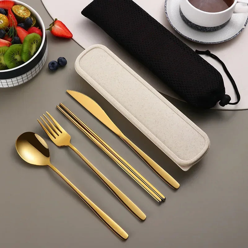 Axyaa Stainless Steel Cutlery Set with Box - Dinner Knife Fork Spoon Chopsticks